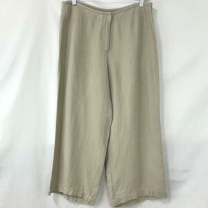 TALBOTS Heritage Beige 100% Linen Wide Leg Cropped Pants Women's 10 Neutral